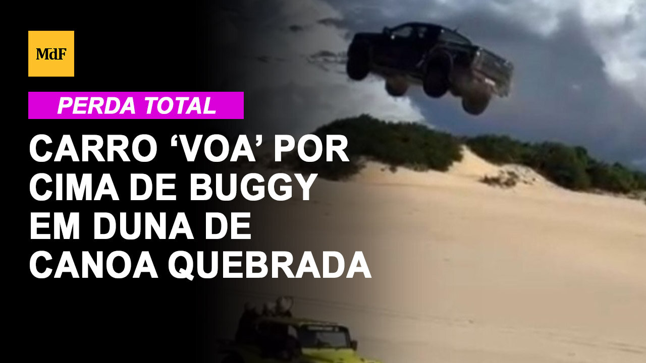 Carro ‘voa’ por cima de buggy e passageiros em duna de Canoa Quebrada, no Ceará