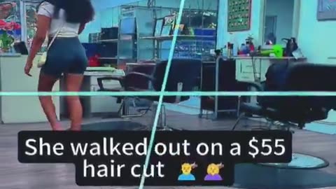 negress sheboon walks out on $55 haircut without paying