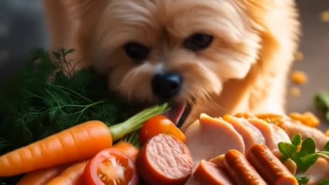 The dog happily eats food❤️❤️