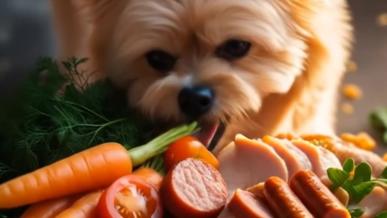 The dog happily eats food❤️❤️