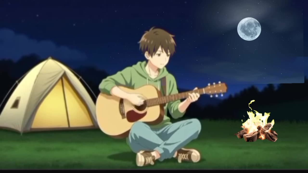 Relaxing Anime Boy Playing Guitar Under the Night Sky | Chill Lofi Vibes