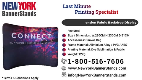 8ft Curved Tension Fabric Backdrop Display | NYC’s Fastest Banner Printing by New York Banner Stands