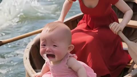 Cat saving cute baby with crocodieal