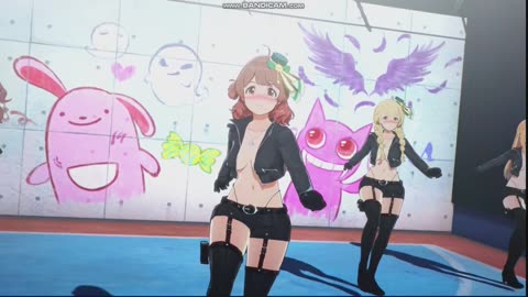 A group of girls wearing black jack dancing in Basketball Court，song called Brand New Day !