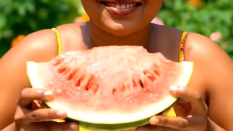 A beautiful woman from sri lanka cut and eats watermelon