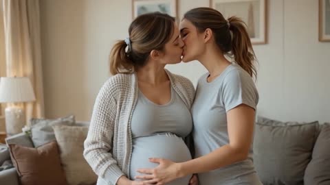 Pregnant Love A Tender Kiss Between Two Women