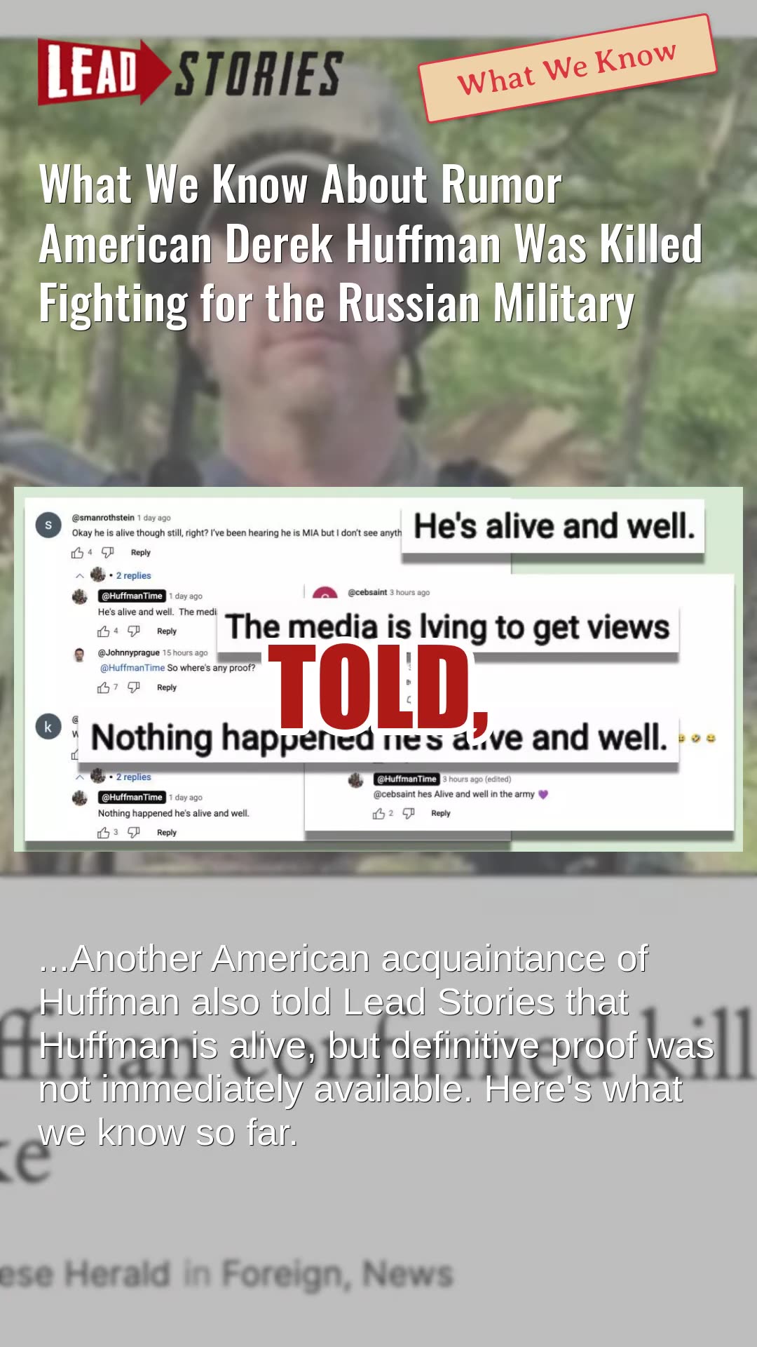 What We Know About Rumor American Derek Huffman Was Killed Fighting for the Russian Military