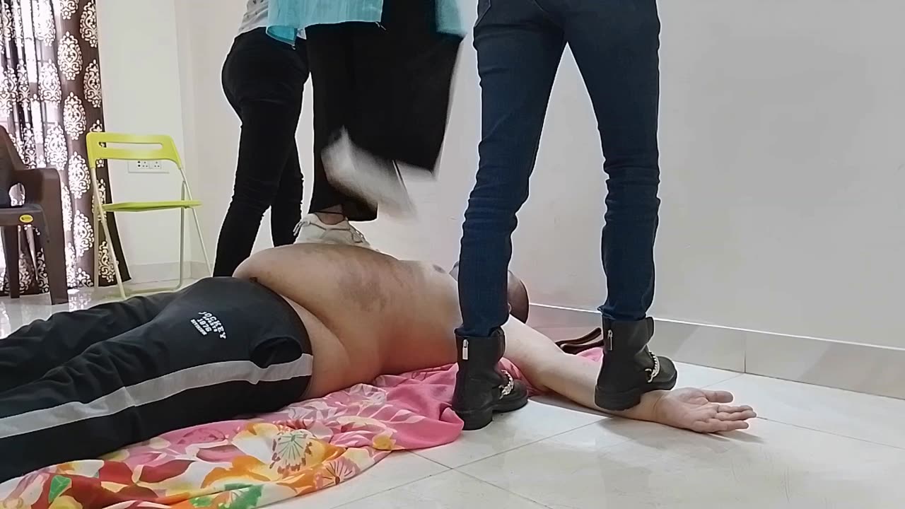 Trample jumps with hands locked with feet