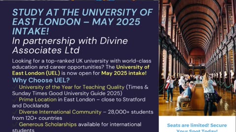 University of East London – May 2025 Intake Open! Apply with Divine Associates Ltd