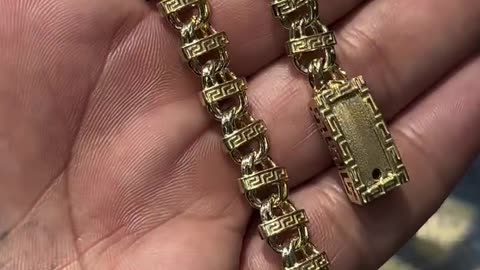 Real 10K Gold Greek Tribal Chino Bar Bracelet