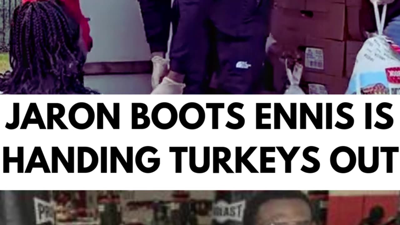 Jaron Ennis doing free turkey giveaway for the community.