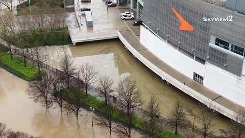 4/6/2025 A drone captured flooding in downtown Cincinnati, Ohio, US
