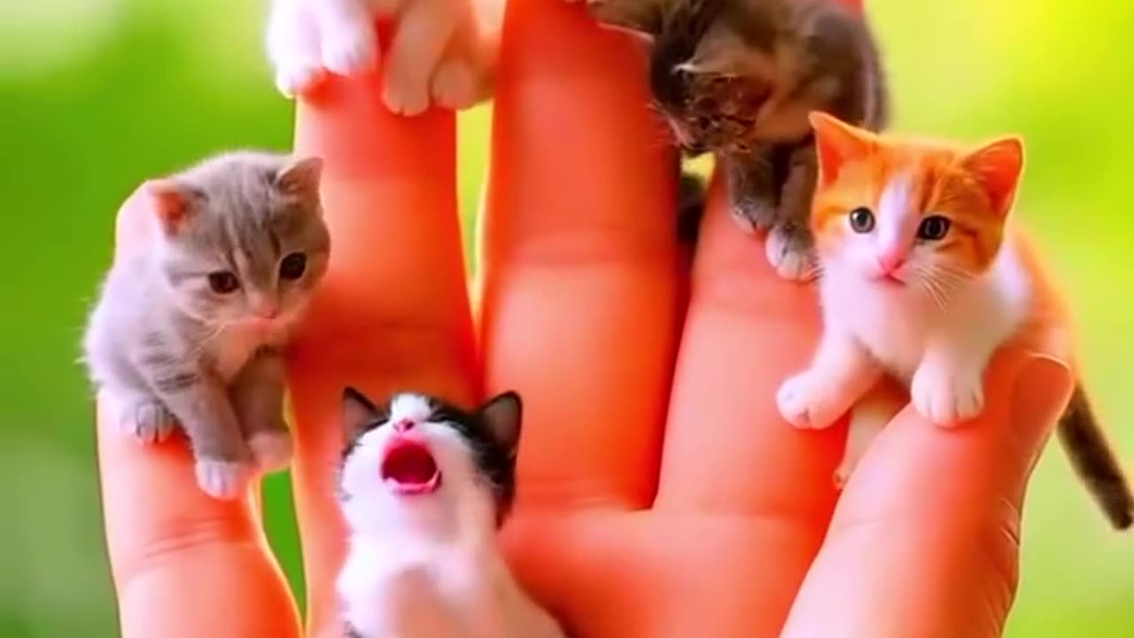 The kitten in the palm of her hand is really cute 🌈😺