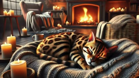 Bengal Cat Sleep 🐾 Cozy Fireplace ASMR Sounds for Relaxation and Deep Sleep