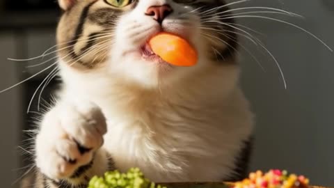 Cat sneaks sushi pieces