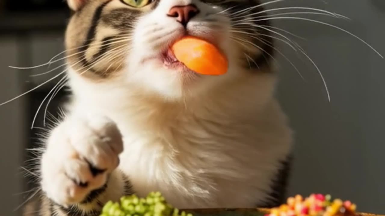 Cat sneaks sushi pieces