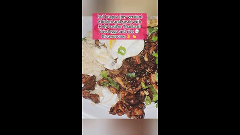 pad kra pao chicken and steak thai dish