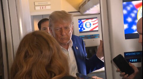 President Trump speaks to reporters on Air Force One ahead of NATO summit