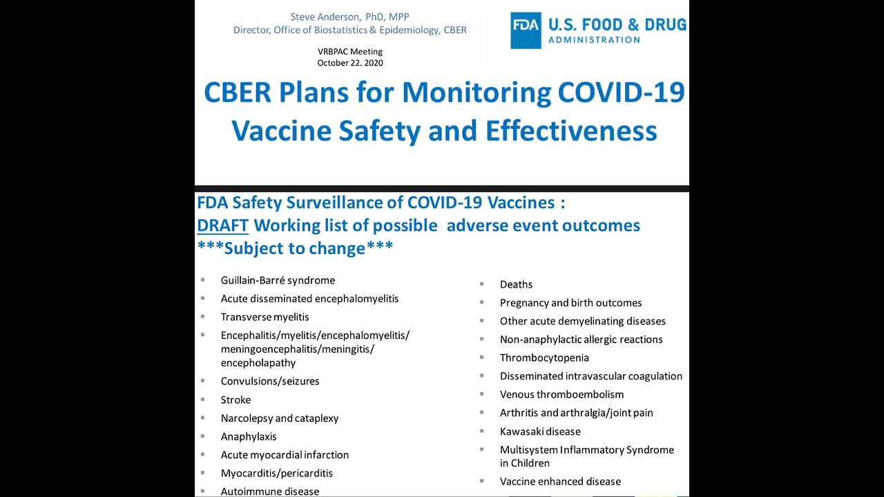 Myocarditis, Blood Clots, Paralysis Expected mRNA Side Effects: US FDA CBER Meeting Slide Oct 2020