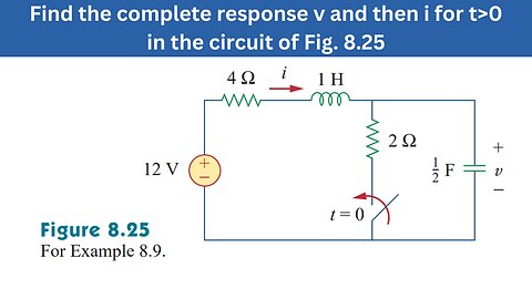 Example 8.9 | Find v and then i for t>0 in the circuit of Fig. 8.25 | FEC 4th Edition