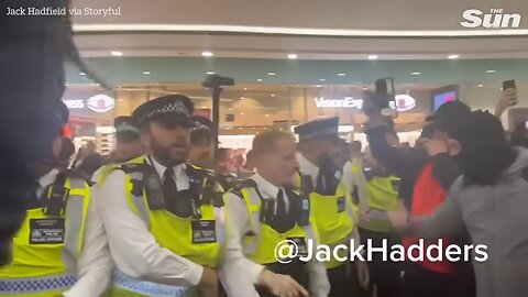 Police PUNCHED and pepper spray fired at anti-migrant protesters in London shopping centre