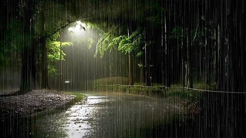 The sound of heavy rain pouring down incessantly at night while everyone is asleep