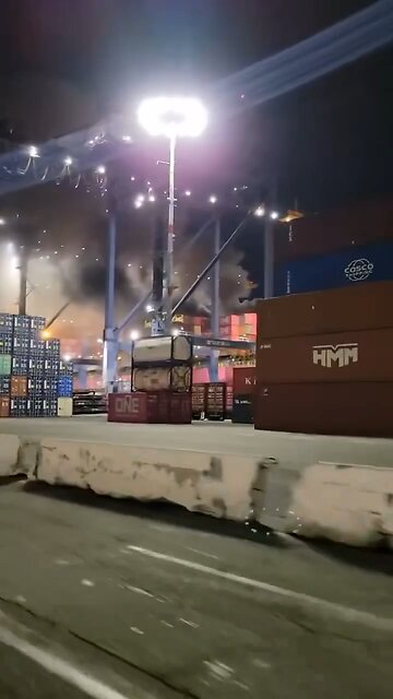 Fire erupts on container ship at Port of Los Angeles in San Pedro