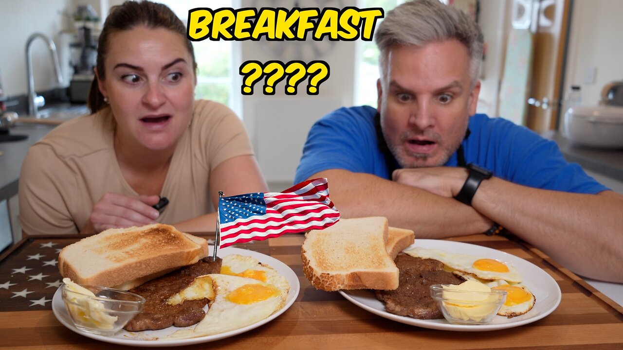 Brits Try American Steak & Eggs for Breakfast | You Have This For Breakfast??