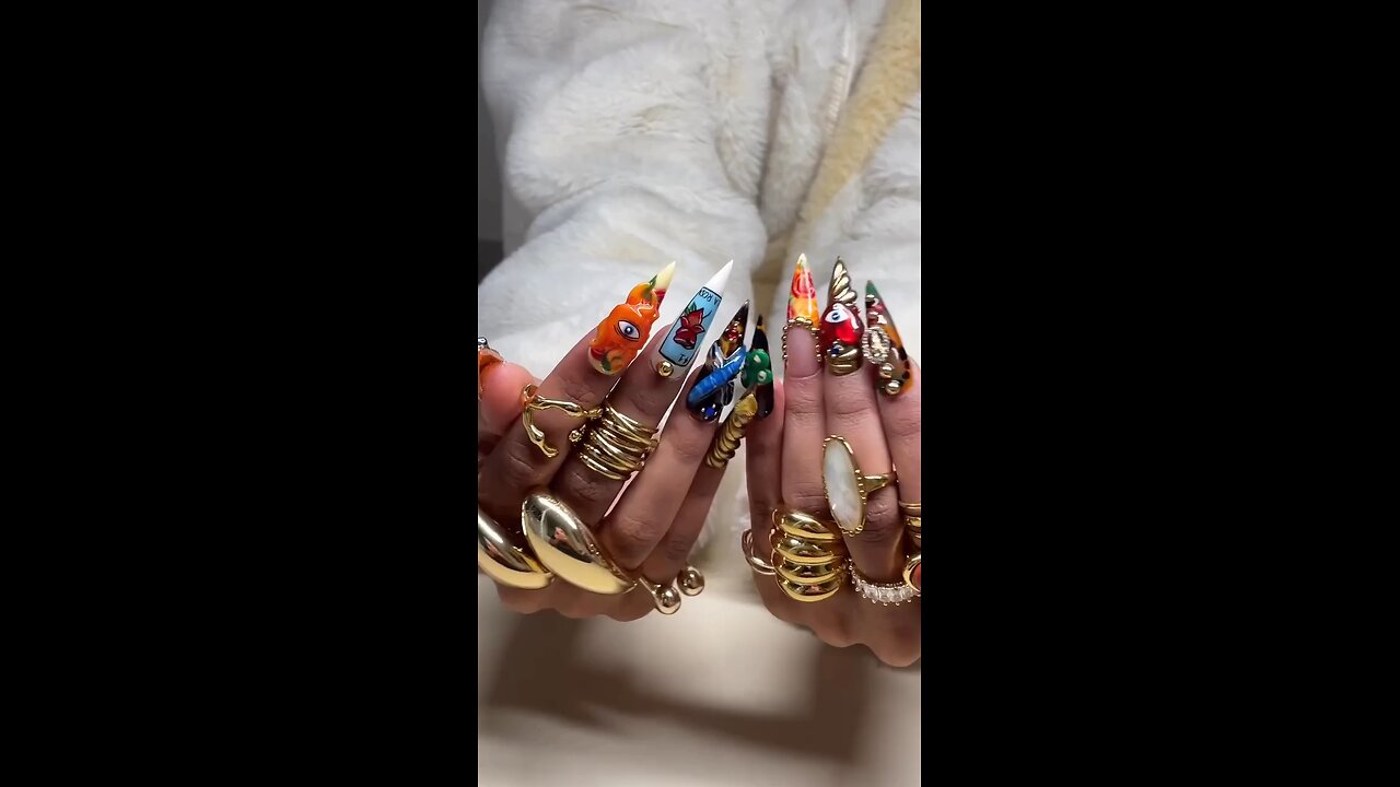 Long Nails Art with Different Colours & Big Stones | Stunning & Glamorous Designs