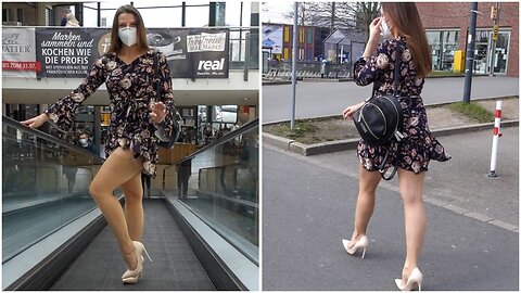 MINI DRESS, STOCKINGS and HIGH HEELS - Walk in Public | Kats little world