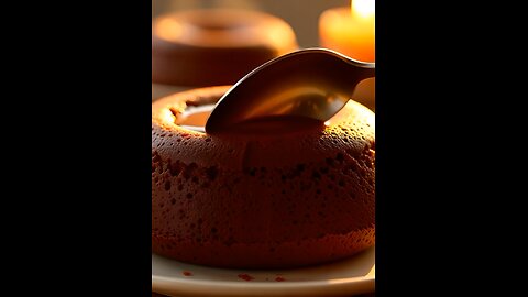 Close-up of molten chocolate lava cake being cut open