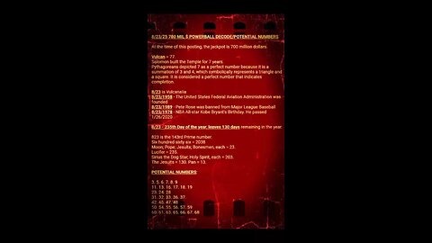 8/23/25 POWERBALL DECODE/POTENTIAL NUMBERS. See Description.
