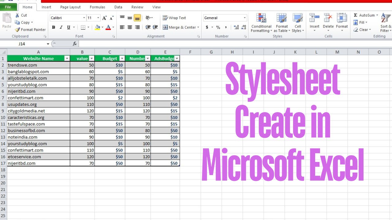 Stylesheet Create in Microsoft Excel | Microsoft Excel Tips