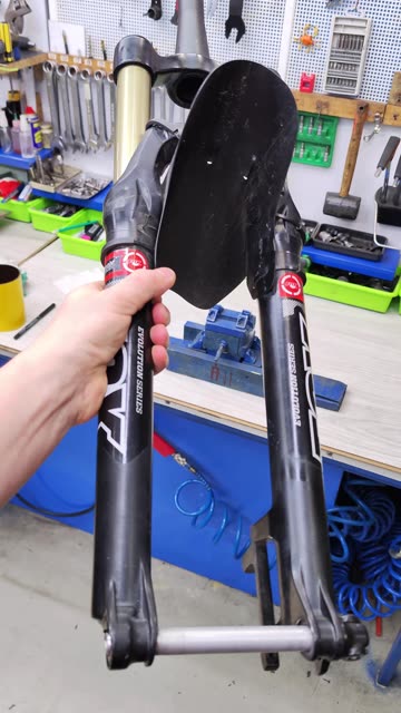 This is a really cool setup for testing bike suspension forks.