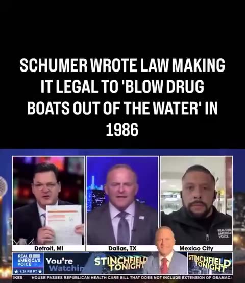 Schumer wrote the law that makes it legal to blow up drug boats.