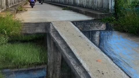 3D painting with dog and motorcycle