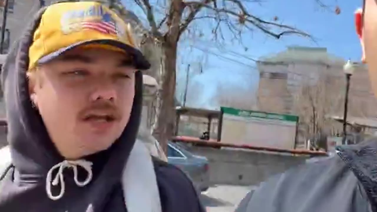 BEANER with painted finger nails calls yt man a Nazi for having a 45 Hat with American Flag