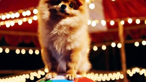 Pomeranian Circus Performer on a Giant Ball