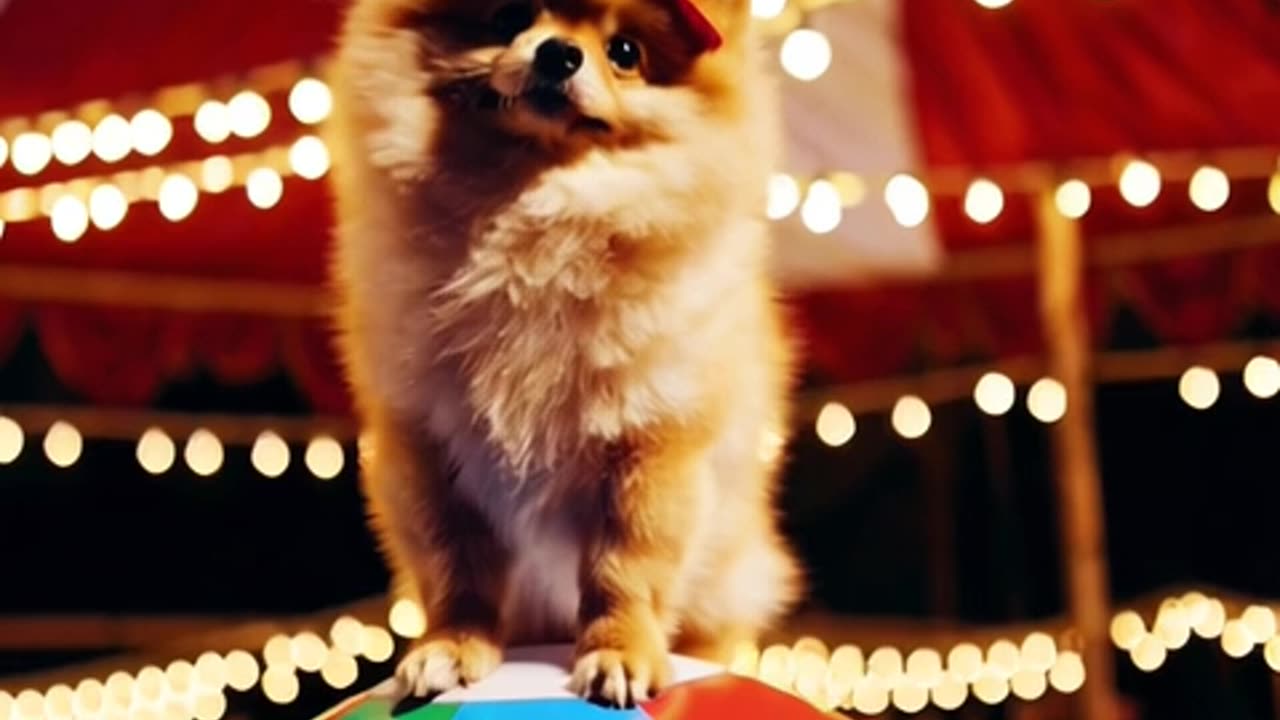 Pomeranian Circus Performer on a Giant Ball