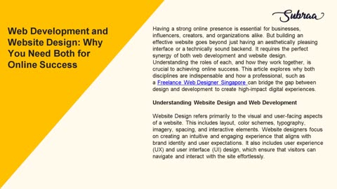 Web Development and Website Design: Why You Need Both for Online Success- Subraa