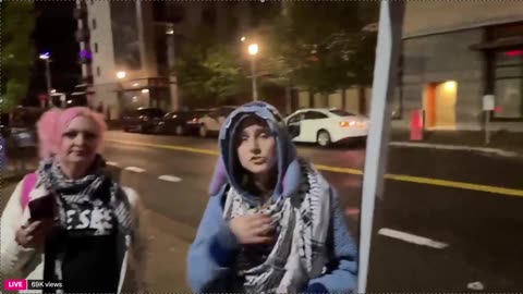 ANTIFA girl being a smart-ass decides to "walk on the sidewalk" though the Patriot
