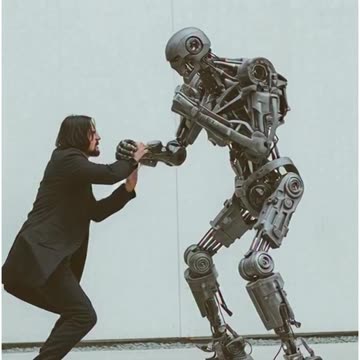 a John wick fighting a humanoid robot