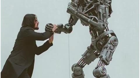 a John wick fighting a humanoid robot