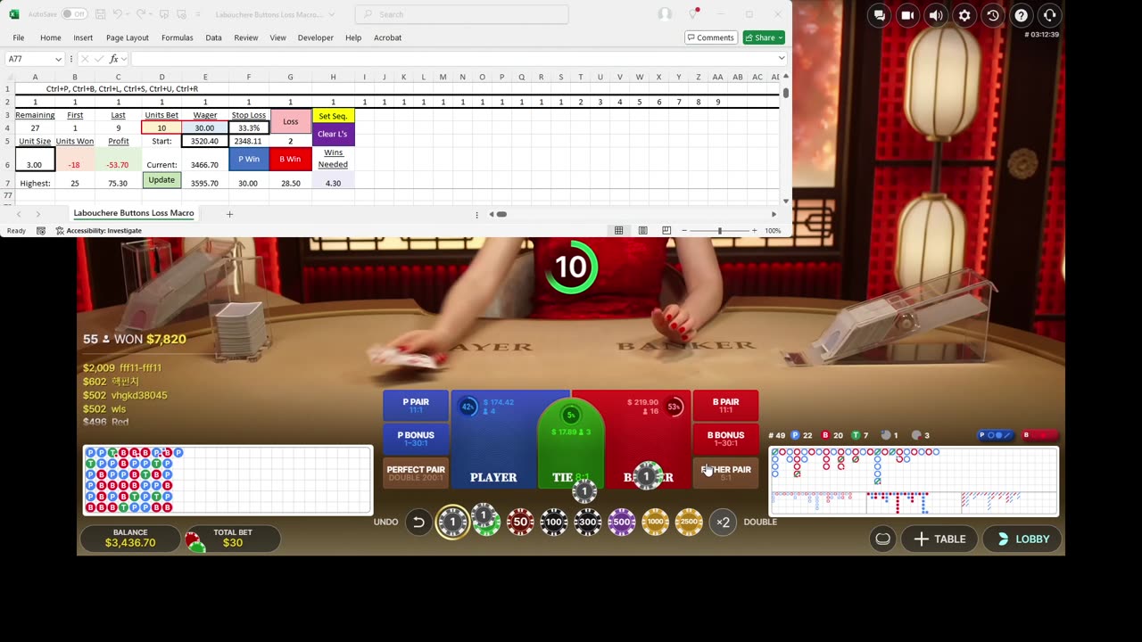 Baccarat - 31 units in 32 minutes. This newest sheet is almost fully automated.