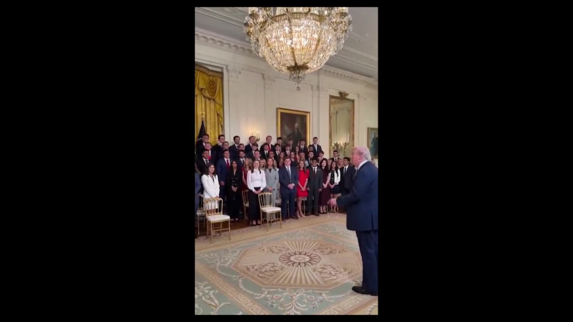President Trump meets up with the White House interns