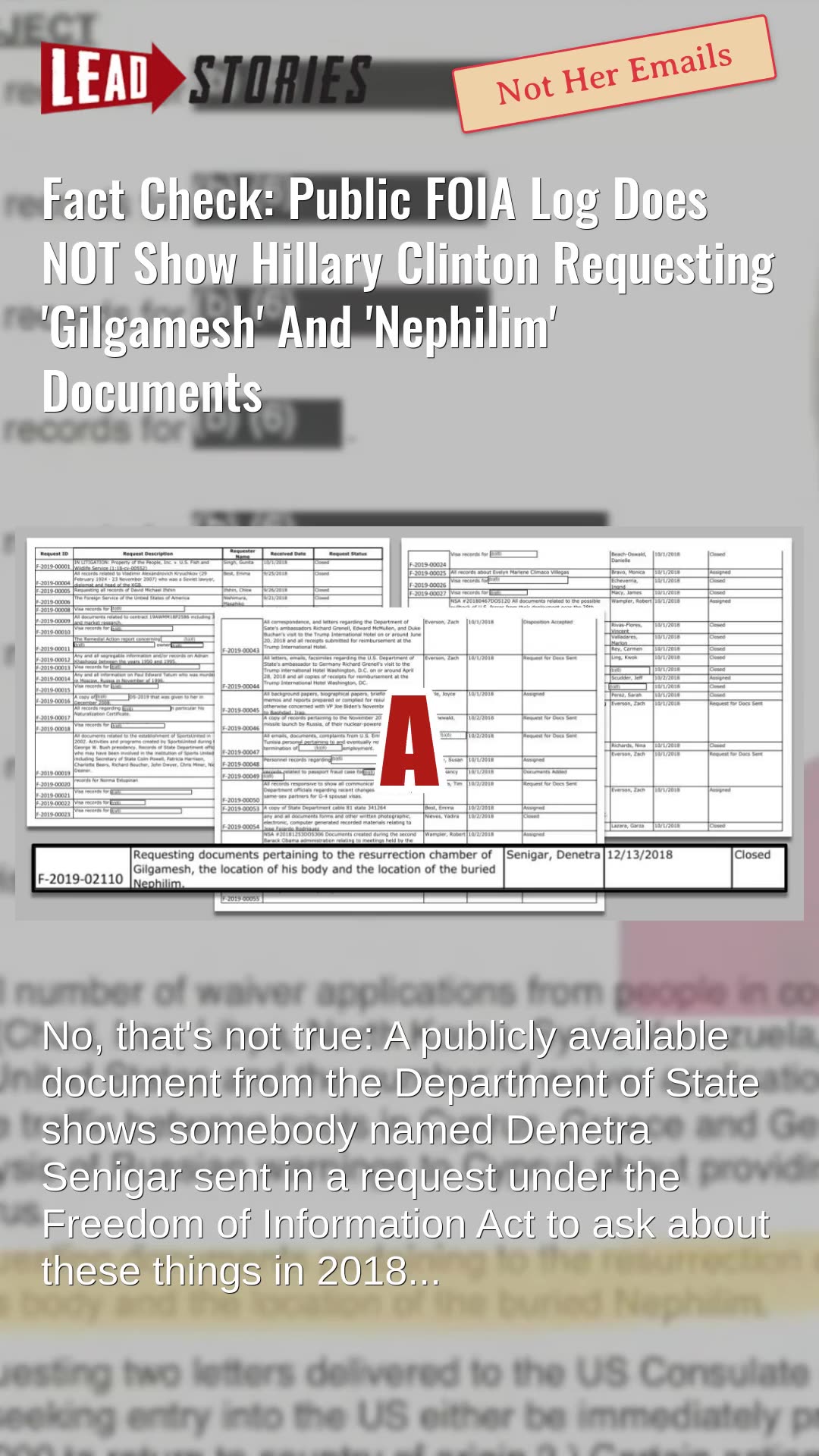 Fact Check: Public FOIA Log Does NOT Show Hillary Clinton Requesting Gilgamesh And Nephilim Docs