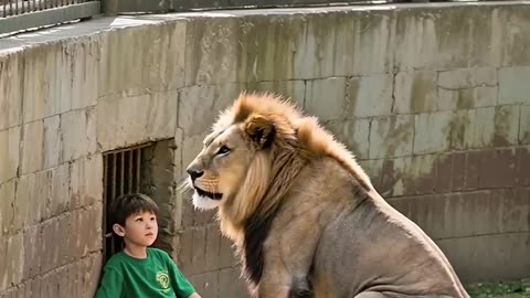 SHOCKING! LION GENTLY TENDS TO BOY IN ENCLOSURE! 🦁