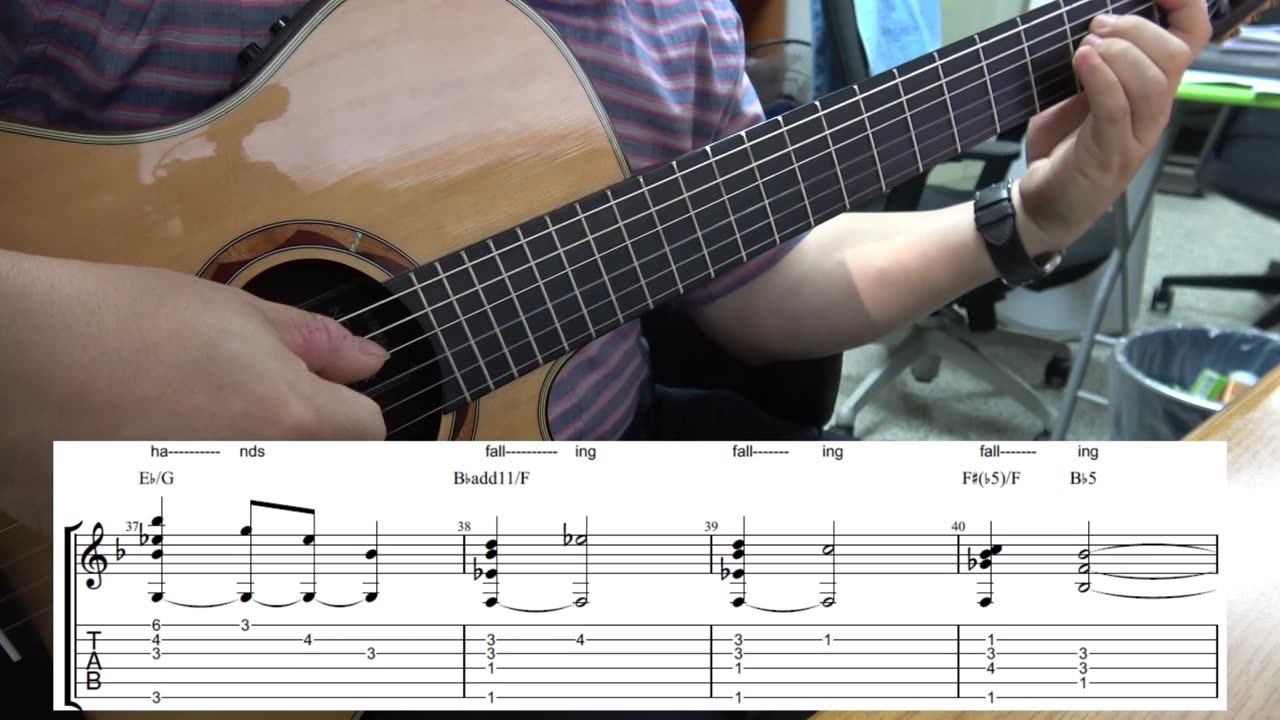 Falling - Olivia Newton John, finger style guitar arrangement, tab.