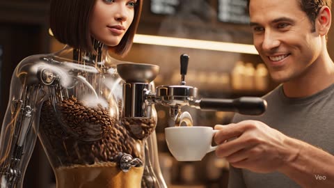 Futuristic Robot Barista Serves Freshly Brewed Coffee