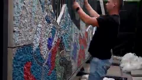 Recreation of Soviet-era mosaic, which was destroyed Russia's 2022 siege of Mariupol